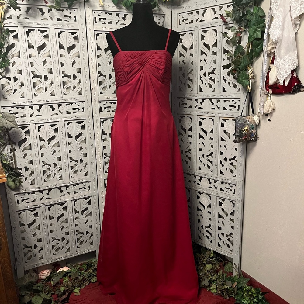 DA VINCI DARLING DEEP BURGUNDY RED CHIFFON & SATIN STRAPLESS FORMAL GOWN DRESS